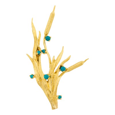 Lot 1335 - Gold and Turquoise Brooch