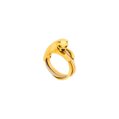 Lot 2109 - Cartier Tricolor Gold 'Panthère Trinity' Ring