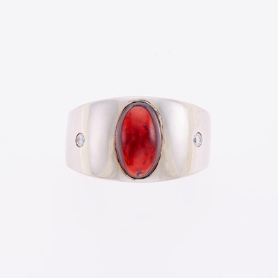 Lot 3150 - White Gold, Cabochon Garnet and Diamond Ring