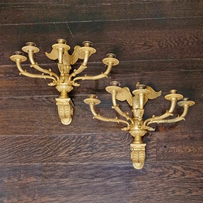 Lot 554 - Pair of Empire Gilt-Bronze Five Branch Wall Lights