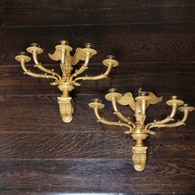 Lot 554 - Pair of Empire Gilt-Bronze Five Branch Wall Lights