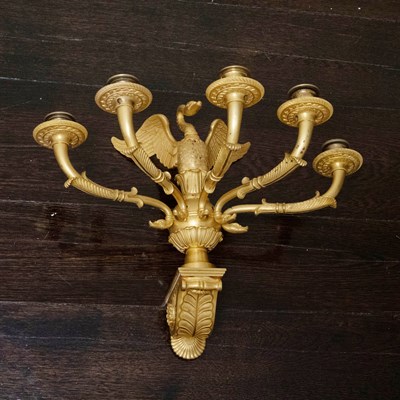 Lot 554 - Pair of Empire Gilt-Bronze Five Branch Wall Lights