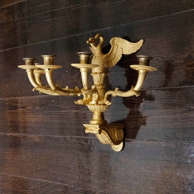 Lot 554 - Pair of Empire Gilt-Bronze Five Branch Wall Lights