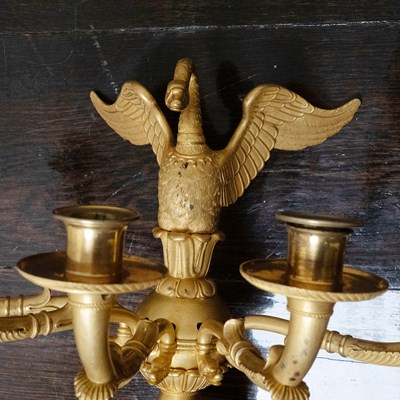 Lot 554 - Pair of Empire Gilt-Bronze Five Branch Wall Lights