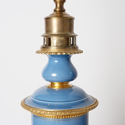 Lot 558 - Pair of French Gilt-Metal Mounted Blue Porcelain Table Lamps