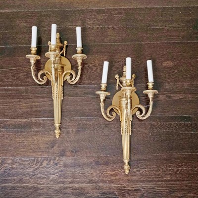 Lot 706 - A Pair of Louis XVI Style Two Branch Wall Lights