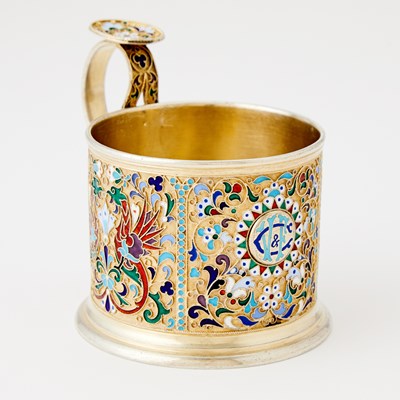 Lot 213 - Russian Silver-Gilt and Cloisonné Enamel Tea Glass Holder