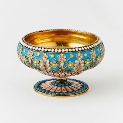Lot 91 - Russian Silver-Gilt and Cloisonné Enamel Footed Bowl
