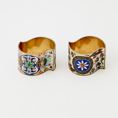 Lot 74 - Pair of Russian Silver-Gilt and Cloisonné Enamel Napkin Rings