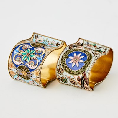 Lot 74 - Pair of Russian Silver-Gilt and Cloisonné Enamel Napkin Rings