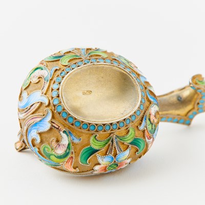 Lot 92 - Three Russian Silver-Gilt and Cloisonné Enamel Kovshi