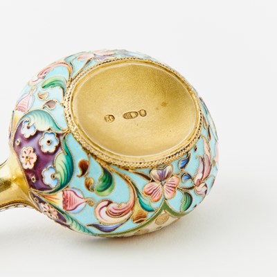 Lot 92 - Three Russian Silver-Gilt and Cloisonné Enamel Kovshi