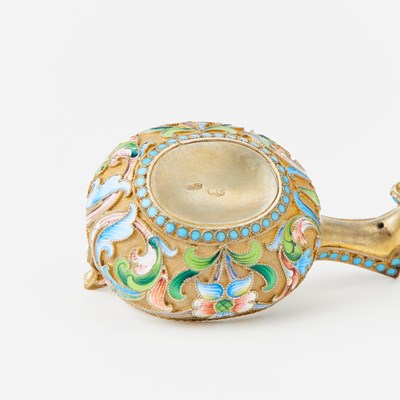 Lot 92 - Three Russian Silver-Gilt and Cloisonné Enamel Kovshi