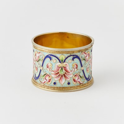 Lot 76 - Two Russian Silver-Gilt and Cloisonné Enamel Napkin Rings