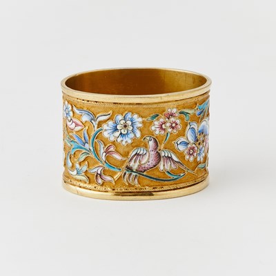 Lot 76 - Two Russian Silver-Gilt and Cloisonné Enamel Napkin Rings
