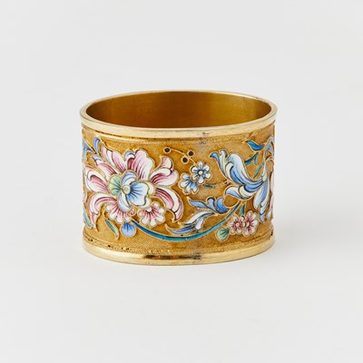 Lot 76 - Two Russian Silver-Gilt and Cloisonné Enamel Napkin Rings