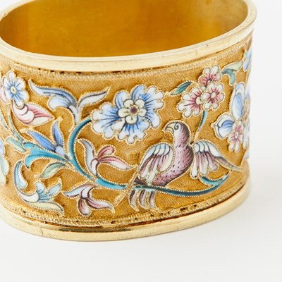 Lot 76 - Two Russian Silver-Gilt and Cloisonné Enamel Napkin Rings
