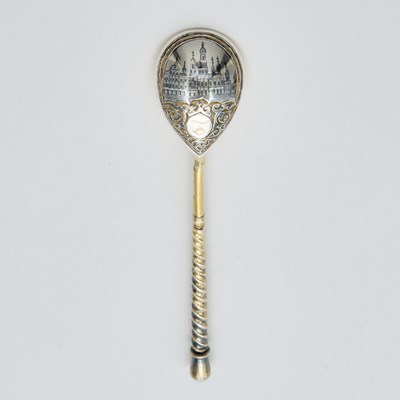 Lot 105 - Russian Silver-Gilt and Niello Cup, Saucer and Spoon
