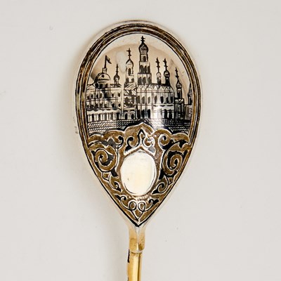 Lot 105 - Russian Silver-Gilt and Niello Cup, Saucer and Spoon
