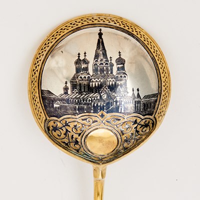 Lot 104 - Three Russian Silver-Gilt Niello Spoons