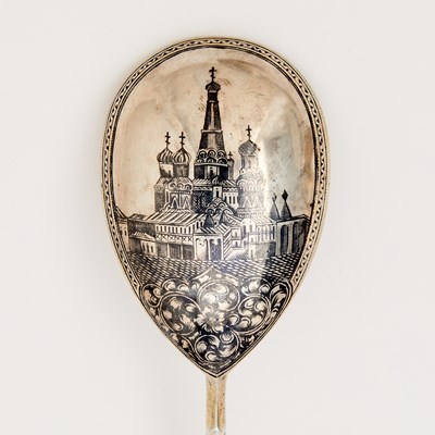 Lot 104 - Three Russian Silver-Gilt Niello Spoons