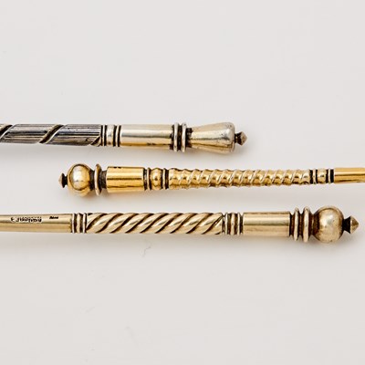 Lot 104 - Three Russian Silver-Gilt Niello Spoons