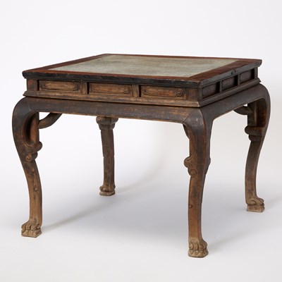 Lot 119 - A Chinese Lacquered Wood and Stone-Inset Square Table