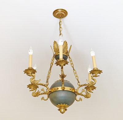 Lot 711 - Empire Style Patinated and Gilt Bronze Six Light Fixture