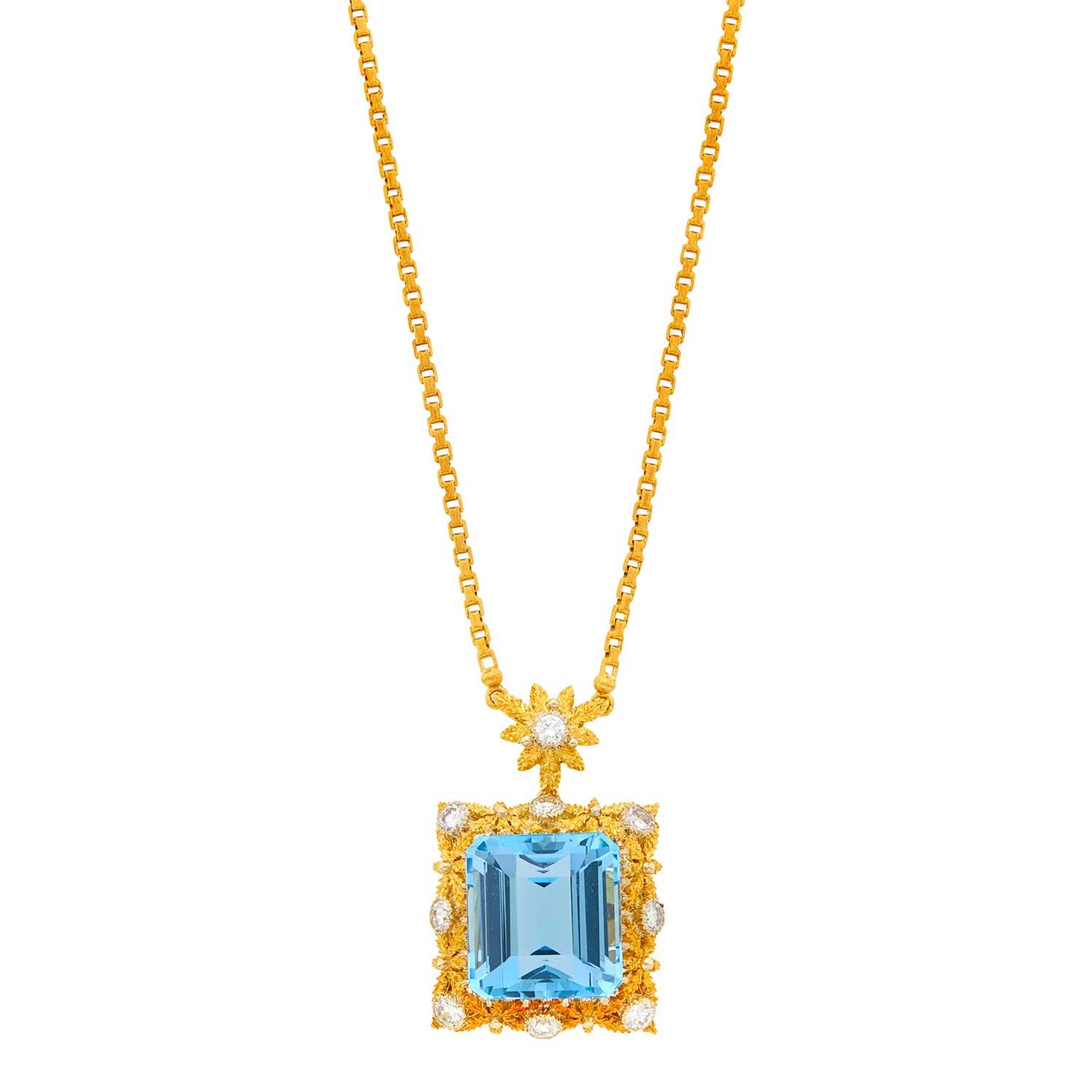 Lot 1174 - Buccellati Gold, Aquamarine and Diamond Pendant-Necklace