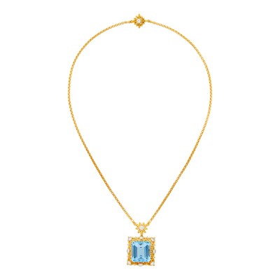 Lot 1174 - Buccellati Gold, Aquamarine and Diamond Pendant-Necklace