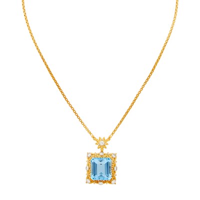 Lot 1174 - Buccellati Gold, Aquamarine and Diamond Pendant-Necklace