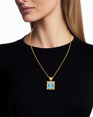 Lot 1174 - Buccellati Gold, Aquamarine and Diamond Pendant-Necklace