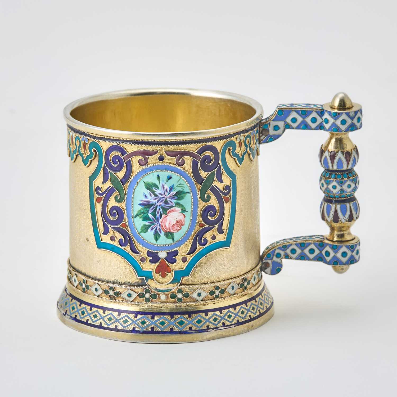 Lot 84 - Russian Silver-Gilt and Enamel Tea Glass Holder