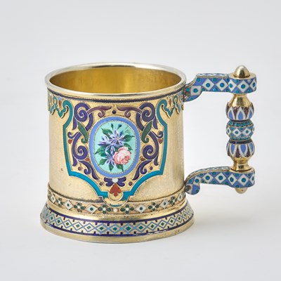 Lot 84 - Russian Silver-Gilt and Enamel Tea Glass Holder