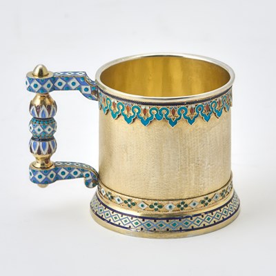 Lot 84 - Russian Silver-Gilt and Enamel Tea Glass Holder