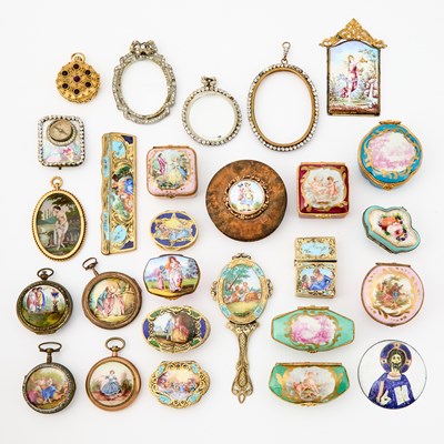 Lot 3327 - Group of Metal Mounted Enamel and Porcelain Small Table Articles