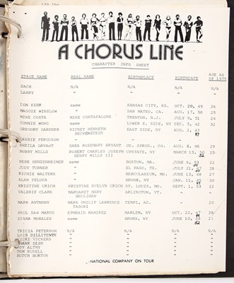 Lot 532 - Jake Bell’s annotated script and other materials from A Chorus Line