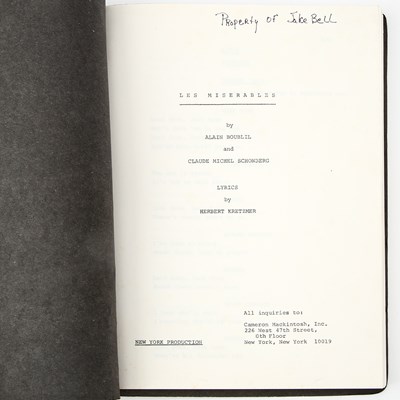 Lot 527 - Stage used props and Jake Bell's script for Les Miserables