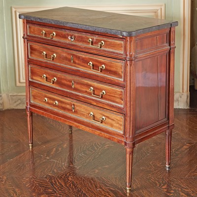 Lot 557 - Louis XVI Mahogany Commode with a Grey marble top