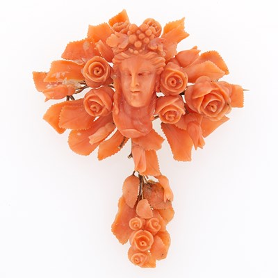 Lot 2141 - Antique Carved Coral and Gold Pendant-Brooch