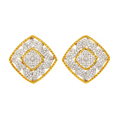 Lot 2068 - Pair of Two-Color Gold and Diamond Earclips