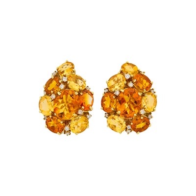 Lot 2008 - Pair of Gold, Bicolor Citrine and Diamond Cluster Earclips