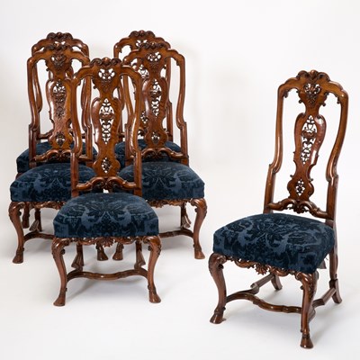 Lot 426 - Set of Six Anglo-Dutch Carved Walnut Side Chairs