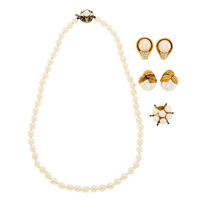 Lot 1205 - Group of Gold, Silver, Cultured Pearl, Mabé Pearl and Diamond Jewelry