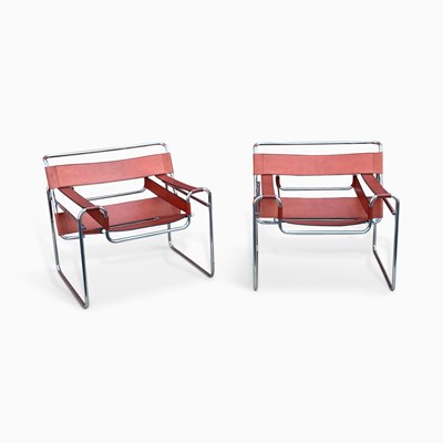 Lot 1111 - Pair of Tubular Metal and Leather "Wassily" Style Armchairs
