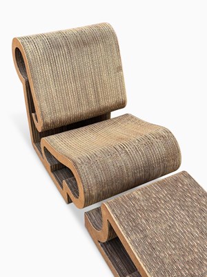 Lot 1110 - Frank Gehry Cardboard and Masonite Lounge Chair and Ottoman
