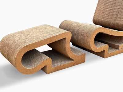 Lot 1110 - Frank Gehry Cardboard and Masonite Lounge Chair and Ottoman