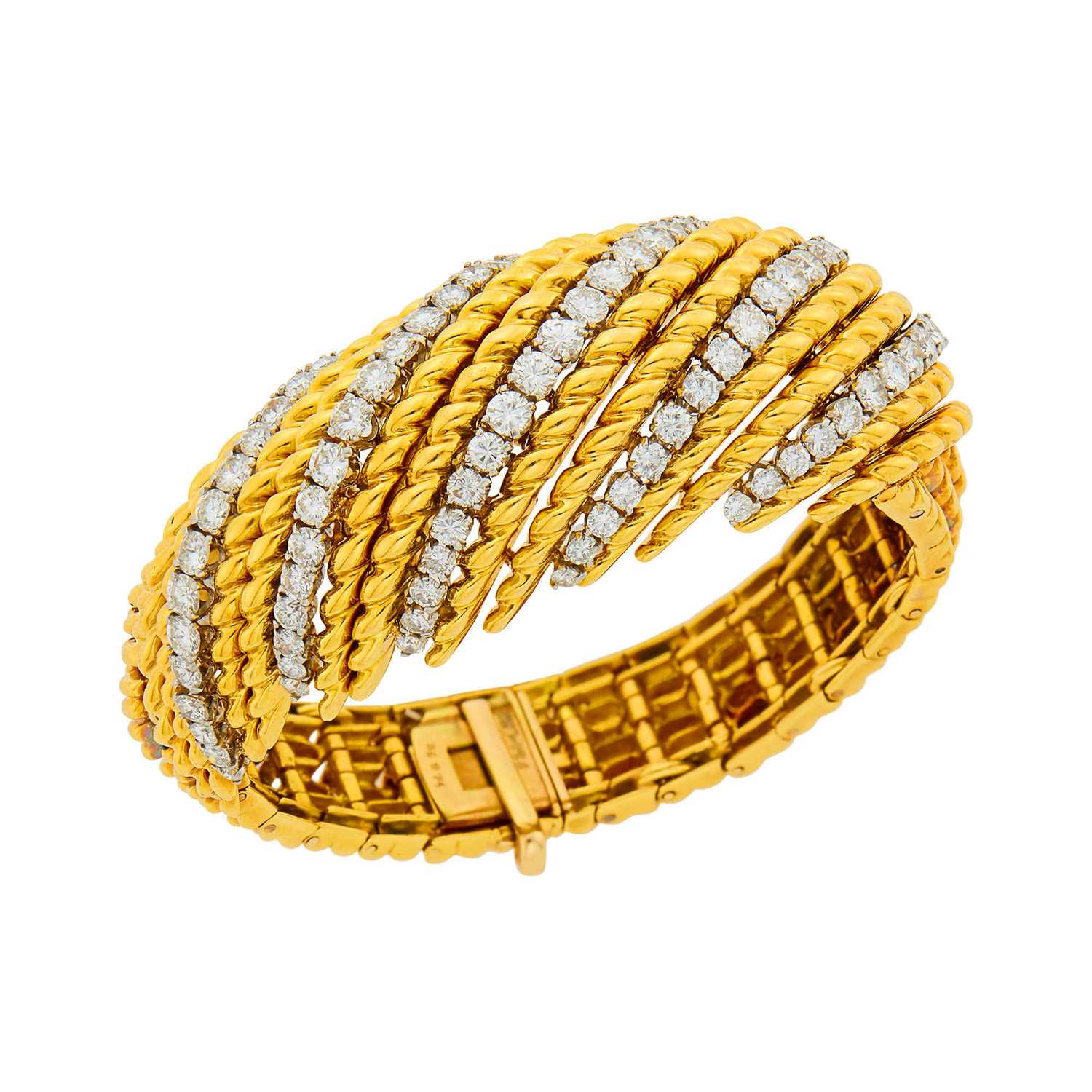 Lot 164 - Van Cleef & Arpels Gold, Platinum and Diamond Bombé Bracelet