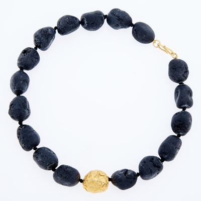 Lot 3011 - Lava Rock and Gold Bead Necklace with Gold Clasp