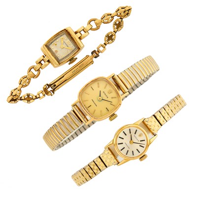 Lot 3318 - Group of Gold, Low Karat Gold, and Metal Wristwatches